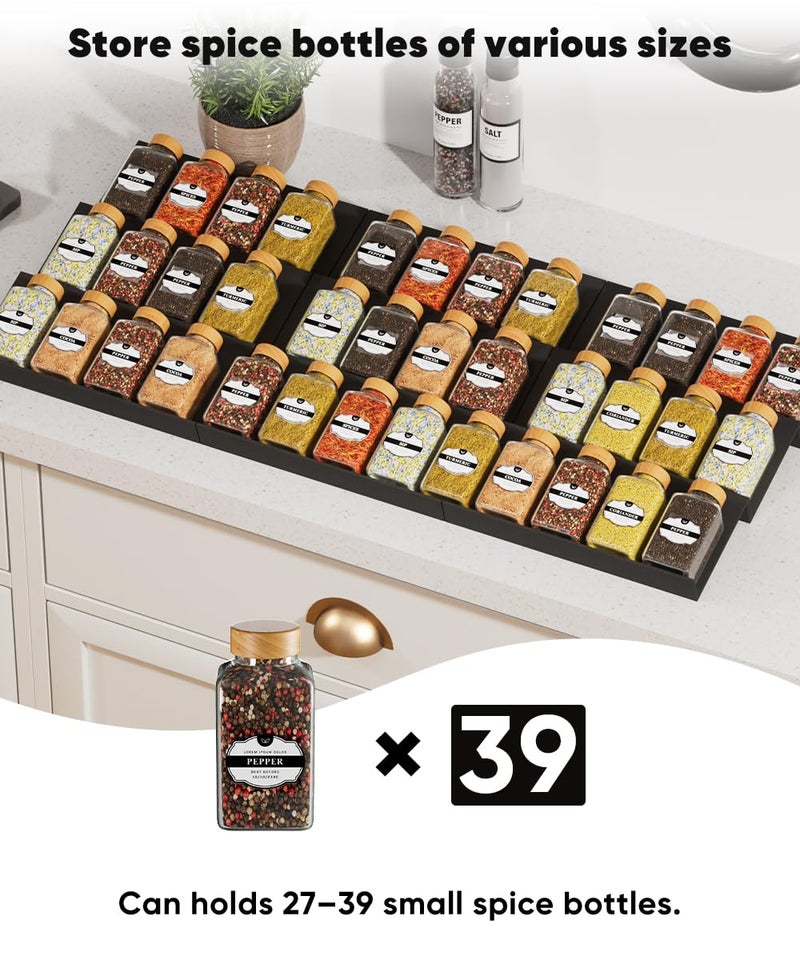 Artibear Aluminum Spice Drawer Organizer, Spice Rack Tray for Kitchen Cabinet, 9 Pieces Set-Expandable Seasoning Storage Rack From 8"-24" Insert for Drawer/Countertop (Jars Not Included) - Image 4